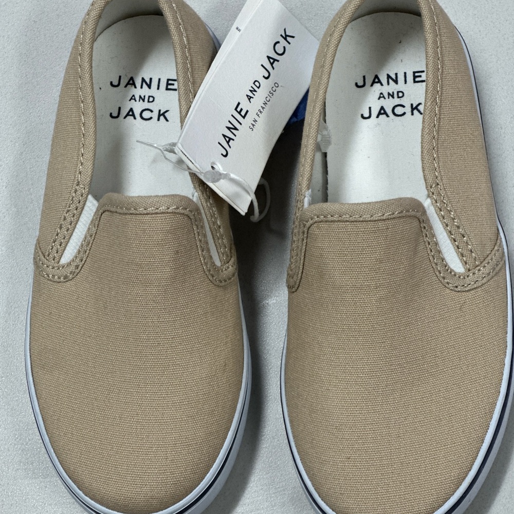 Janie and Jack Tan Slip-On Sneakers with Elastic Panels